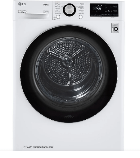 LG DLHC1455W Dryer, 24" Width, Electric Dryer, 4.2 cu. ft. Capacity, 14 Dry Cycles, Stackable, Wifi Enabled, White colour Heat Pump