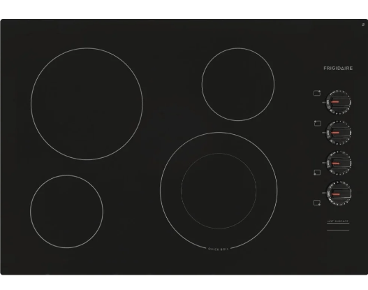 Frigidaire FFEC3025UB Cooktop, 30 inch Exterior Width, Electric, 4 Burners, Black colour