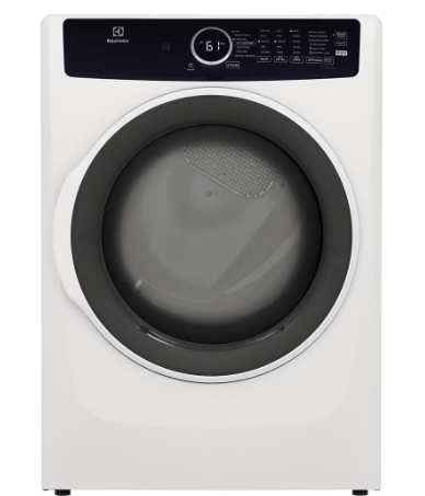 Electrolux ELFE743CAW Dryer, 27 inch Width, Electric, 8.0 cu. ft. Capacity, Steam Clean, 5 Temperature Settings, Stackable, Steel Drum, White colour