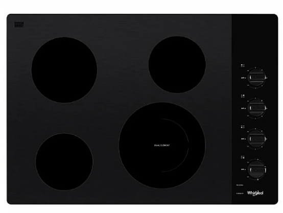 Whirlpool WCE55US0HB Cooktop, 30 inch Exterior Width, Electric, 4 Burners, Black colour