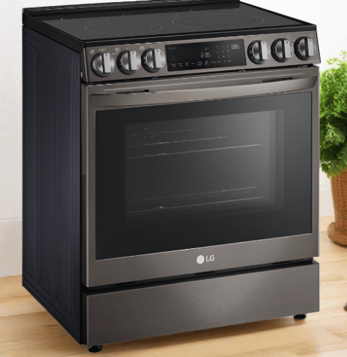 LG LSEL6335D Range, Electric, 30 inch Exterior Width, Self Clean, Convection, 5 Burners, 6.3 cu. ft. Capacity, Storage Drawer, Air Fry, 1 Ovens, Black Stainless Steel colour.  Open box 1 year warranty