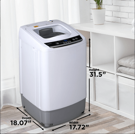 Danby 0.9 cu. ft. Compact Top Load Washing Machine in White DWM030WDB-6 with wheels