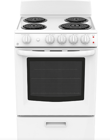 GE JCAS300DMWW Range, Electric, 24 inch Exterior Width, 4 Burners, 2.9 cu. ft. Capacity, Storage Drawer, 1 Ovens, White colour