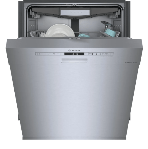 Bosch 300 Series SHE53B75UC Dishwasher, 24" Exterior Width, 46 dB Decibel Level, Full Console, Stainless Steel (Interior), 6 Wash Cycles, 15 Capacity (Place Settings), 3 Loading Racks, Wifi Enabled, Stainless Steel colour Water Softener