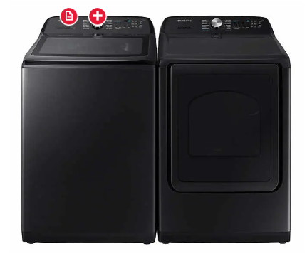 Samsung 2-piece Black Stainless Steel Laundry Suite with 5.8 cu. ft. Top-Load Washer and 7.4 cu. ft. Front Load Dryer 1701334