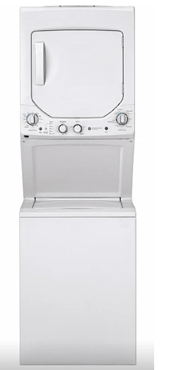 GE GUD24GSSMWW Laundry Center, 24" Width, 4.4 Cu. Ft. Capacity (Dryers), Gas, 24" Exterior Width, 7.0 cu. ft. Capacity, 11 Wash Cycles, 830 RPM Washer Spin Speed, 2.6 Washer Capacity, White colour