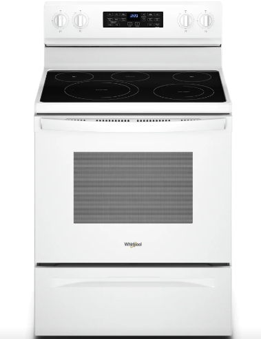 Whirlpool YWFE550S0LW Range, Electric, 30 inch Exterior Width, Self Clean, Convection, 5 Burners, 5.3 cu. ft. Capacity, Storage Drawer, Air Fry, 1 Ovens, White colour