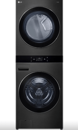 LG WKEX300HBA 27 inch Width Washer & Dryer Set, AI DD 2.0, WashTower, TurboWash 360, Black Stainless Steel colour Washer: 12 Wash Cycles, 5 Temperature Settings, 1300 RPM Spin Speed, Steam Clean, Wifi Enabled