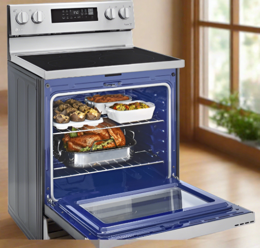 LG LREL6323S Range, 30" Exterior Width, Electric Range, Self Clean, Glass Burners (Electric), Convection, 5 Burners, 6.3 cu. ft. Capacity, Storage Drawer, Air Fry, 1 Ovens, Wifi Enabled, 3200W, Rear Controls, Stainless Steel colour