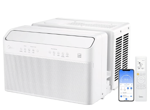 MIDEA MAW12AV1QWT - Midea 12,000 BTU U-Shaped Smart Inverter Air Conditioner–Cools up to 550 Sq. Ft., Ultra Quiet with Open Window Flexibility, Works with Alexa/Google Assistant, 35% Energy Savings, Remote Control