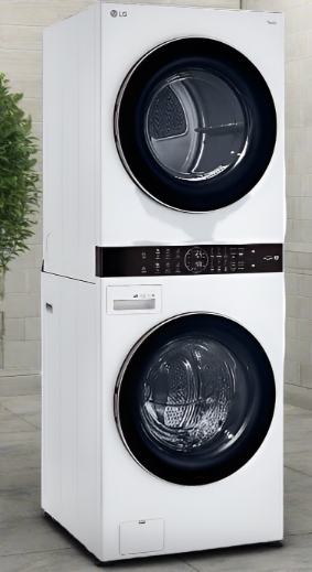 LG WKE100HWA 27 inch Width Washer & Dryer Set, WashTower, AI DD, White colour Washer: 6 Wash Cycles, 1300 RPM Spin Speed, Wifi Enabled, 5.2 cu. ft. Capacity Dryer: 7.4 cu. ft. Capacity, Electric