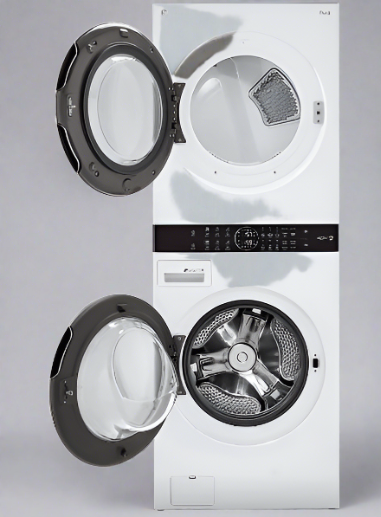 LG WKE100HWA 27 inch Width Washer & Dryer Set, WashTower, AI DD, White colour Washer: 6 Wash Cycles, 1300 RPM Spin Speed, Wifi Enabled, 5.2 cu. ft. Capacity Dryer: 7.4 cu. ft. Capacity, Electric