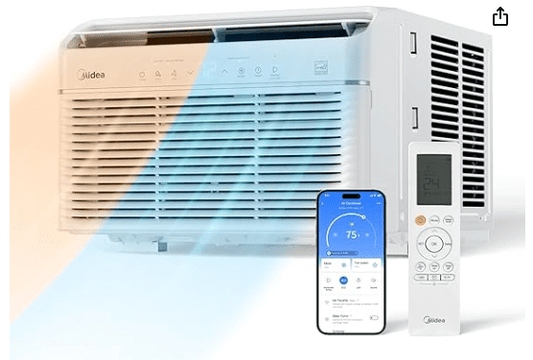 MIDEA MAW12HV1CWT - Midea 12000 BTU Smart Inverter Air Conditioner Window Unit with Heat and Dehumidifier – Cools up to 550 Sq. Ft., Energy Star Rated, Quiet Operation, Electronic Controls, Remote Control, White