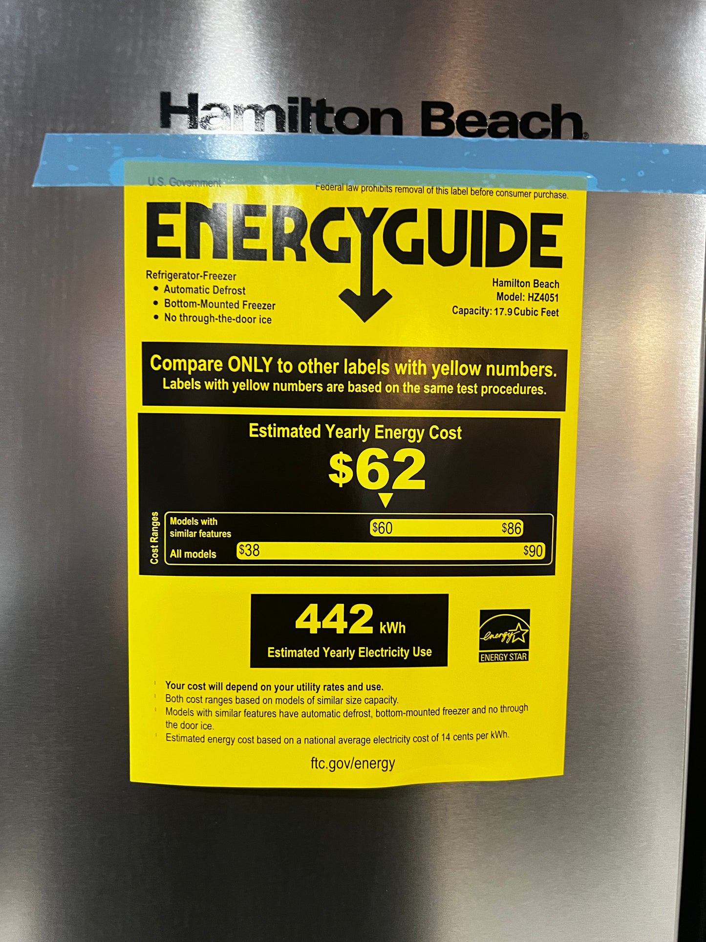 Hamilton Beach, 17.9 Cu. Ft. French Door Refrigerator, Electronic Digital Temperature, Platinum hz4051