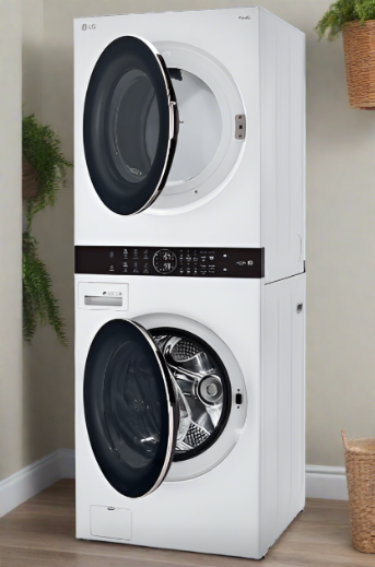 LG WKE100HWA 27 inch Width Washer & Dryer Set, WashTower, AI DD, White colour Washer: 6 Wash Cycles, 1300 RPM Spin Speed, Wifi Enabled, 5.2 cu. ft. Capacity Dryer: 7.4 cu. ft. Capacity, Electric