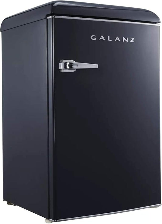 Galanz Retro Compact Refrigerator, Single Door Fridge with Adjustable Mechanical Thermostat, 3 Removable Glass Shelves, 4.4 Cu.Ft Black (GLR44BKER)