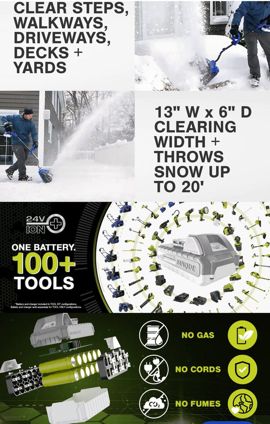 Snow Joe 24V-SS13 24-Volt 13-Inch 4-Ah Cordless Snow Shovel, Kit (w/4-Ah Battery + Quick Charger)