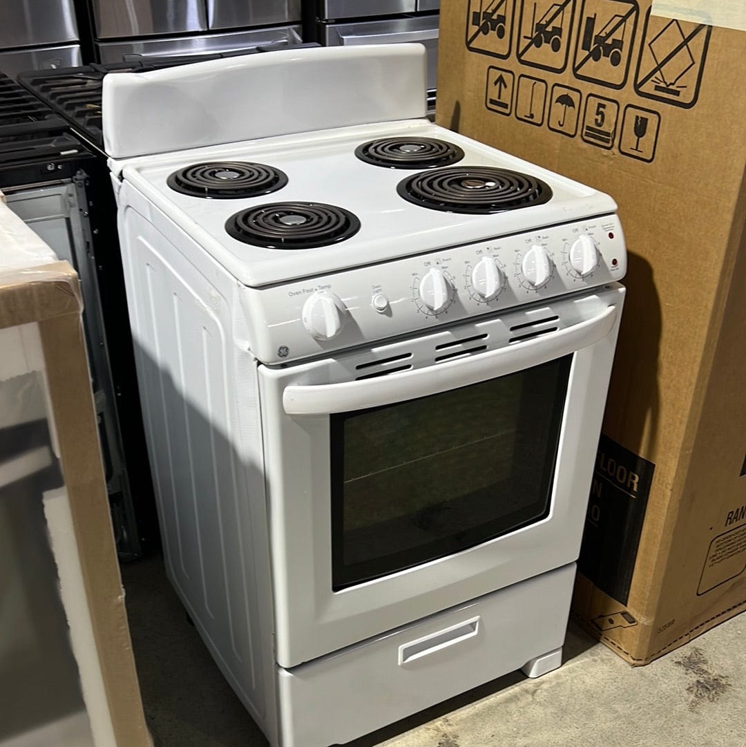 GE JCAS300DMWW Range, 24" Exterior Width, Electric Range, Coil Burners (Electric), 4 Burners, 2.9 cu. ft.