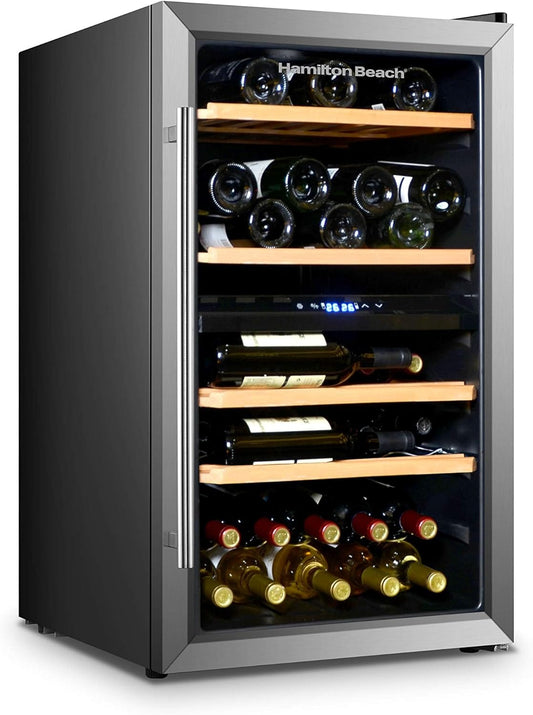 Hamilton Beach HBWF4300, 43-Bottle Wine Cooler Fridge Cellar with Wooden Shelves, Digital Control, Mirror Finish (HBWF4300)