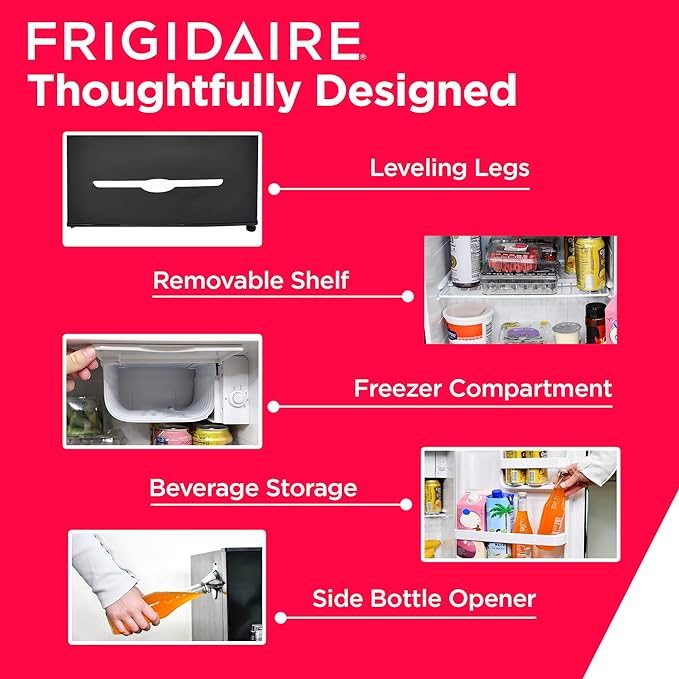 Frigidaire EFR176- AMZ Retro Mini Refrigerator-Energy Saving-Adjustable Thermostat Control-Side Mounted Bottle Opener-Ideal for Dorm, Office, RV, Garage, Apartment 1.6 Cubic Feet