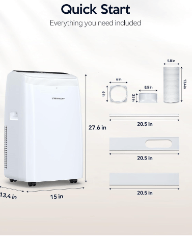 VAGKRI Portable Air Conditioners 14000 BTU ASHRAE (10200 BTU DOE/SACC), 3-in-1 AC Unit with Fan & Dehumidifier Cools up to 700 sq. ft