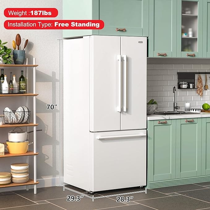 Galanz 16 cu. ft. 3-Door French Door Refrigerator, White, 28.35" Wide GLR16FWEE16 - refurbised