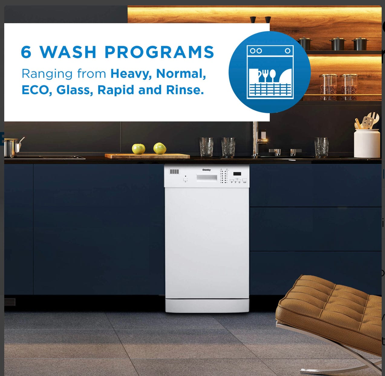 Danby DDW18D1EW 18" Wide Built-in Dishwasher in White Open Box DDW1804EW