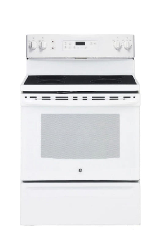 GE JCB630DKWW Range, 30" Exterior Width, Electric Range, Self Clean, Glass Burners (Electric), 4 Burners, 5.0 cu. ft. Capacity, Storage Drawer, 1 Ovens, 2000W, Rear Controls, White colour