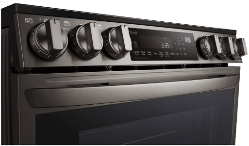 LG LSEL6335D Range, Electric, 30 inch Exterior Width, Self Clean, Convection, 5 Burners, 6.3 cu. ft. Capacity, Storage Drawer, Air Fry, 1 Ovens, Black Stainless Steel colour.  Open box 1 year warranty