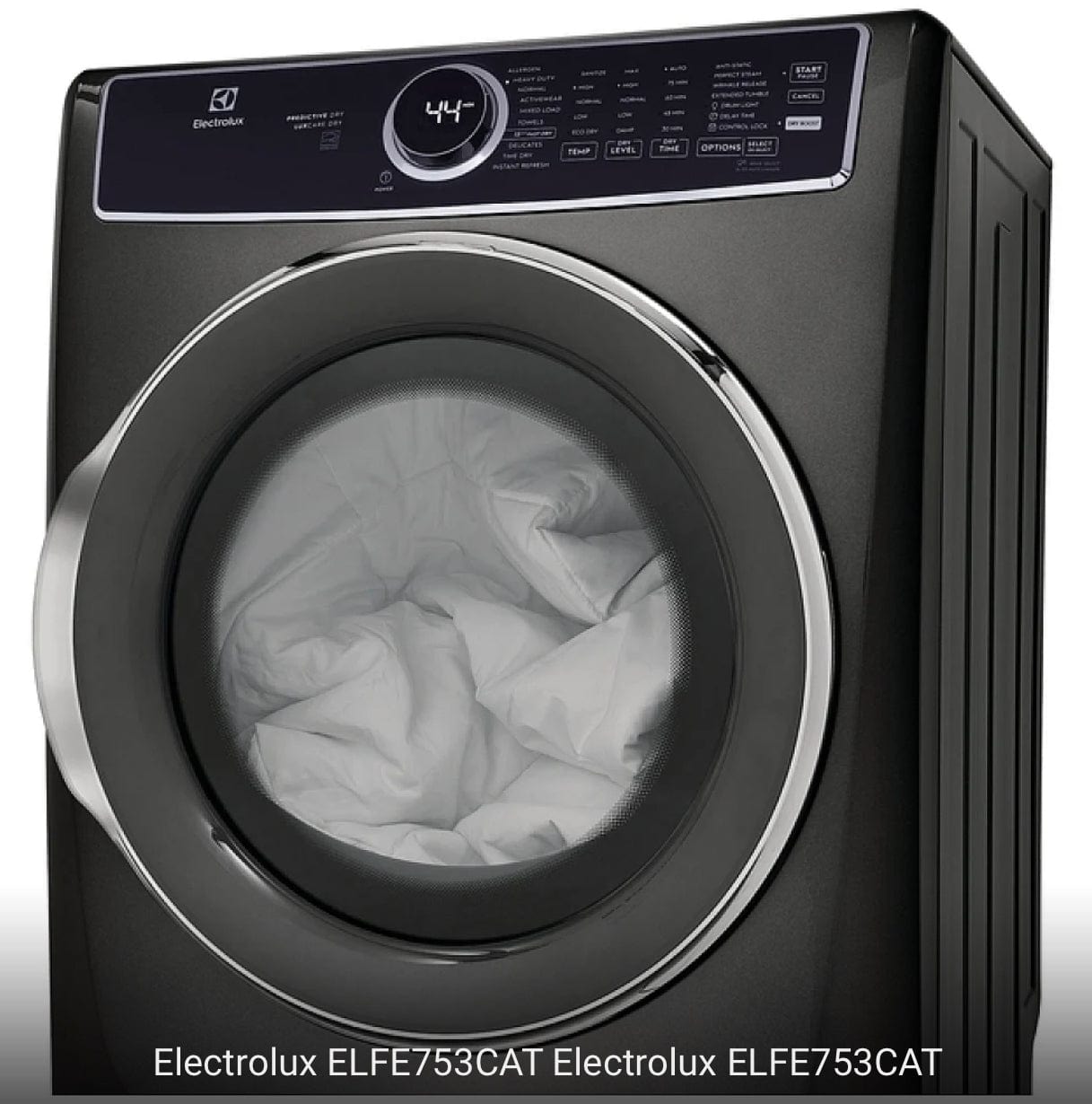 Electrolux ELFE753CAT Electric Dryer, 27 inch Width, 8.0 cu. ft. Capacity, Steam Clean, 5 Temperature Settings, Stackable, Steel Drum, Titanium