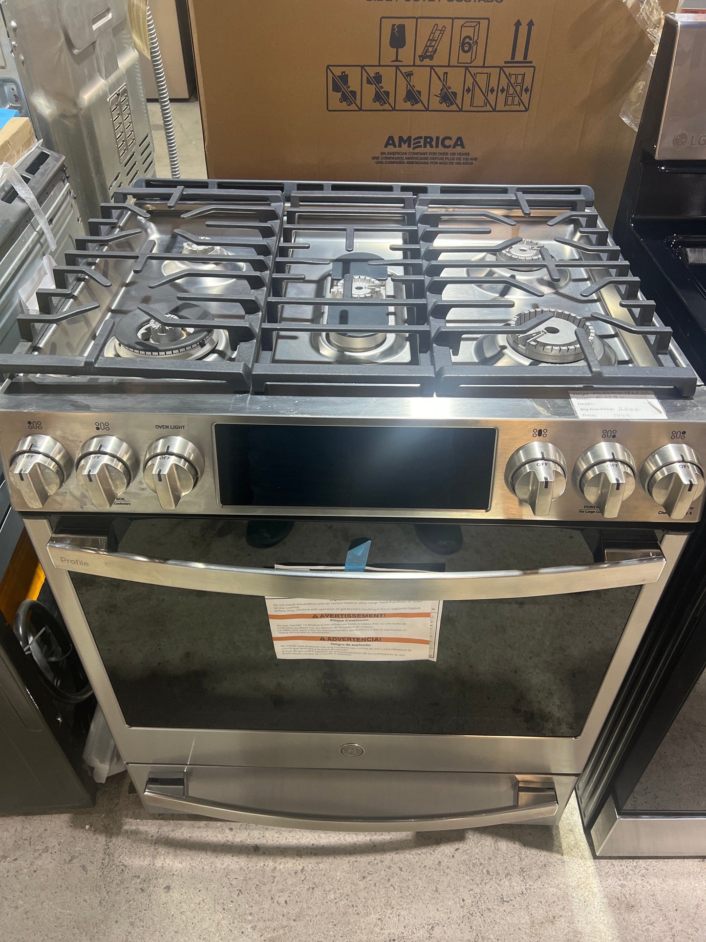 GE Profile PC2S930YPFS Dual Fuel Range, 30 inch Exterior Width, Stainless Steel open box 1 year warranty