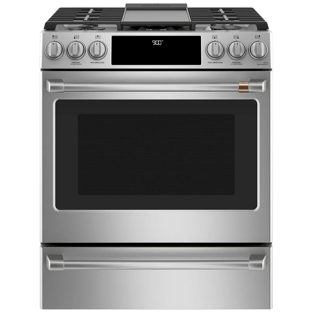 Cafe Dual Fuel Range, 30", 6 Burners, 5.7 cu. ft. Capacity, Warming Drawer, Air Fry, 1 Ovens, Stainless Steel, Self Clean Racks CC2S900P2MS1