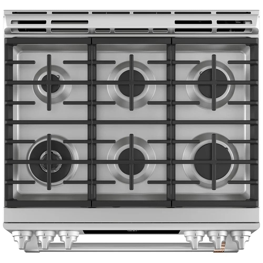 Cafe Dual Fuel Range, 30", 6 Burners, 5.7 cu. ft. Capacity, Warming Drawer, Air Fry, 1 Ovens, Stainless Steel, Self Clean Racks CC2S900P2MS1