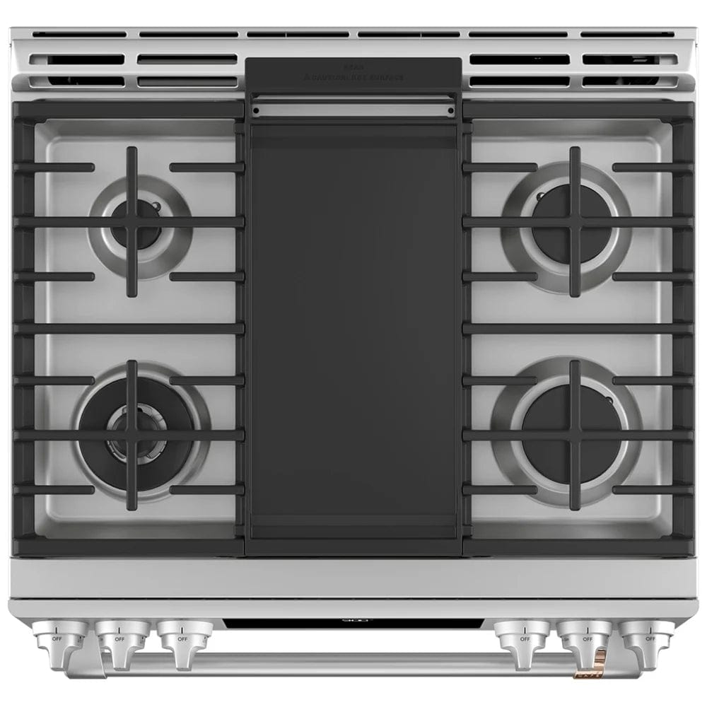 Cafe Dual Fuel Range, 30", 6 Burners, 5.7 cu. ft. Capacity, Warming Drawer, Air Fry, 1 Ovens, Stainless Steel, Self Clean Racks CC2S900P2MS1