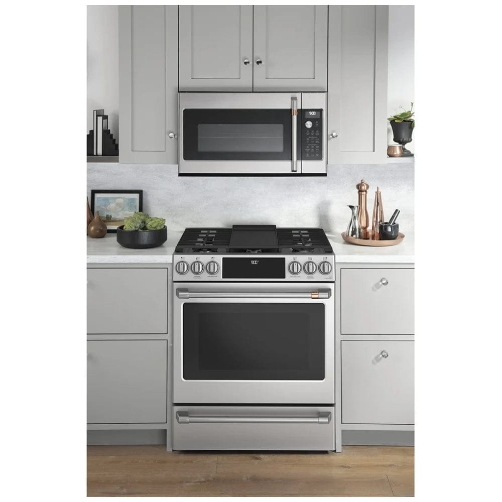 Cafe Dual Fuel Range, 30", 6 Burners, 5.7 cu. ft. Capacity, Warming Drawer, Air Fry, 1 Ovens, Stainless Steel, Self Clean Racks CC2S900P2MS1