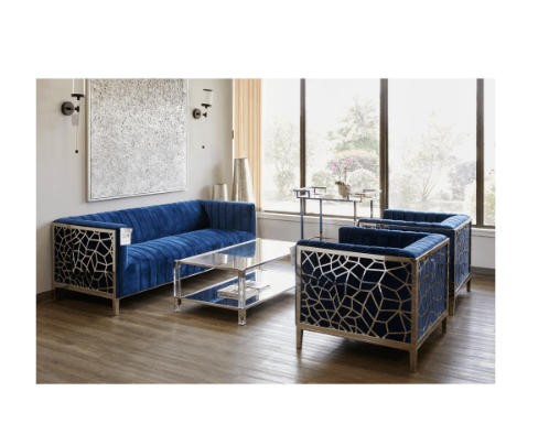 CONRAD Sofa GY-SF-7992 Blue Velvet, w/ Laser cut detail