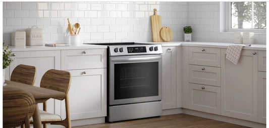 Frigidaire FCFE308CAS Range, 30" Exterior Width, Electric Range, Self Clean, Glass Burners (Electric), Convection, 5 Burners, 5.3 cu. ft. Capacity, Storage Drawer, 1 Ovens, 3200 Highest Burner Element (Watts), Front Controls, Stainless Steel colour