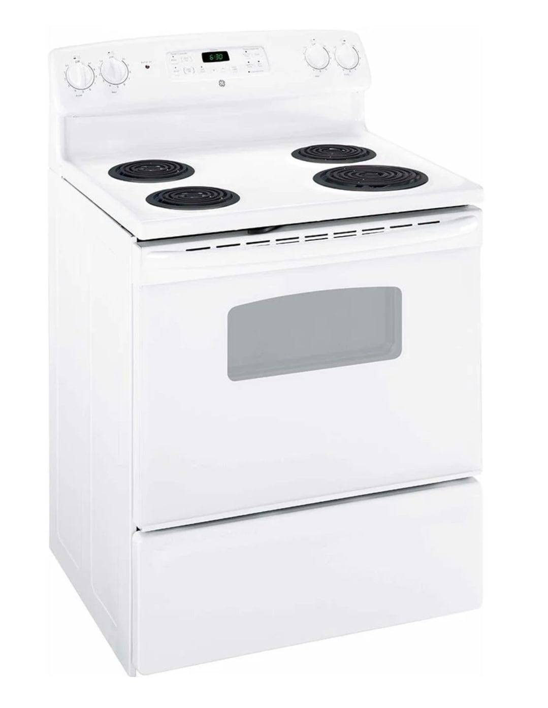 GE JCBS250DMWW JCBS250DM3WW Range, Free Standing, Electric Range, 30 inch Exterior Width, 4 Burners, Coil Burners (Electric), White