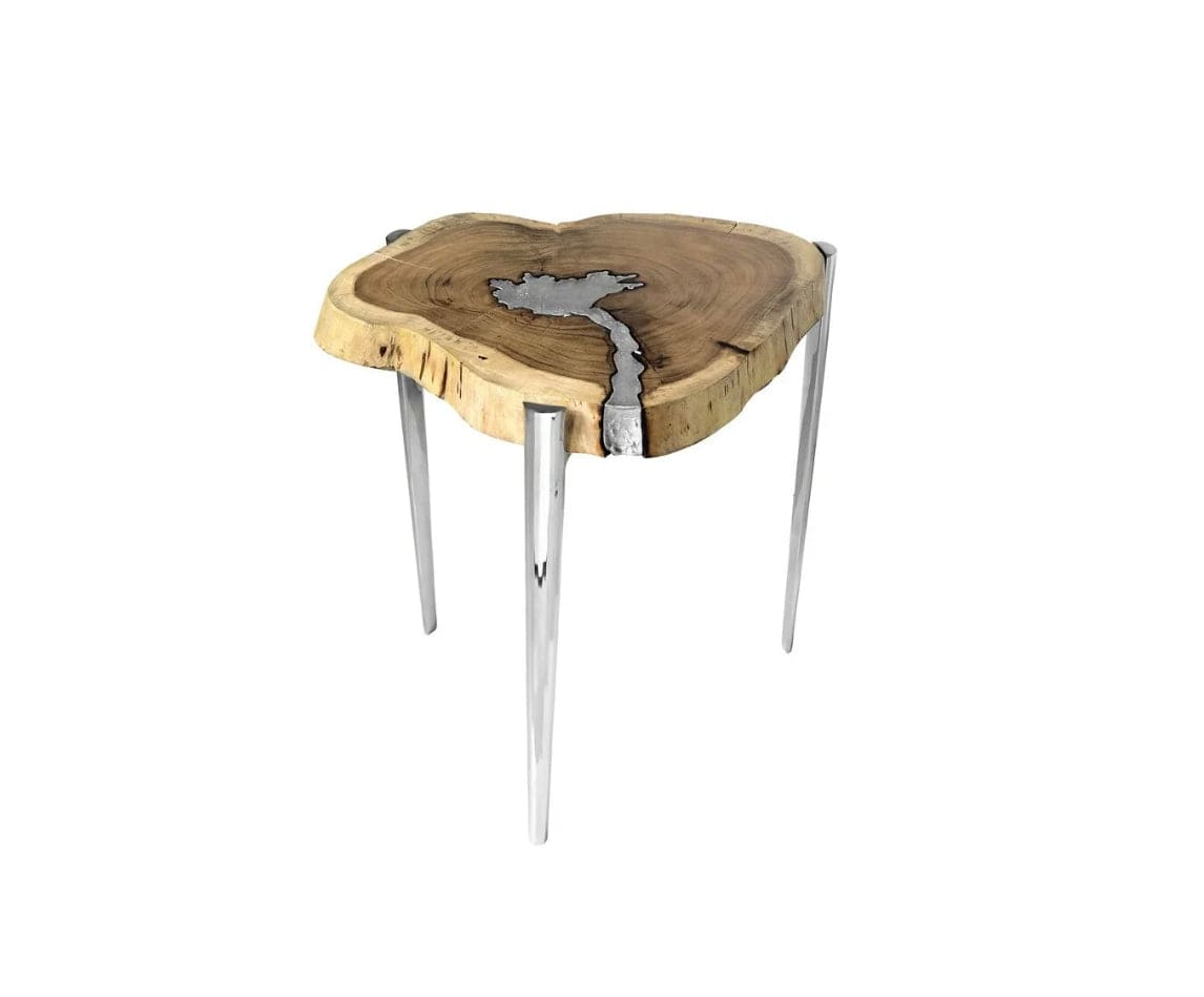 AKIS Side Table XC-4255B Black Wood/Natural Wood w/ Aluminum fill