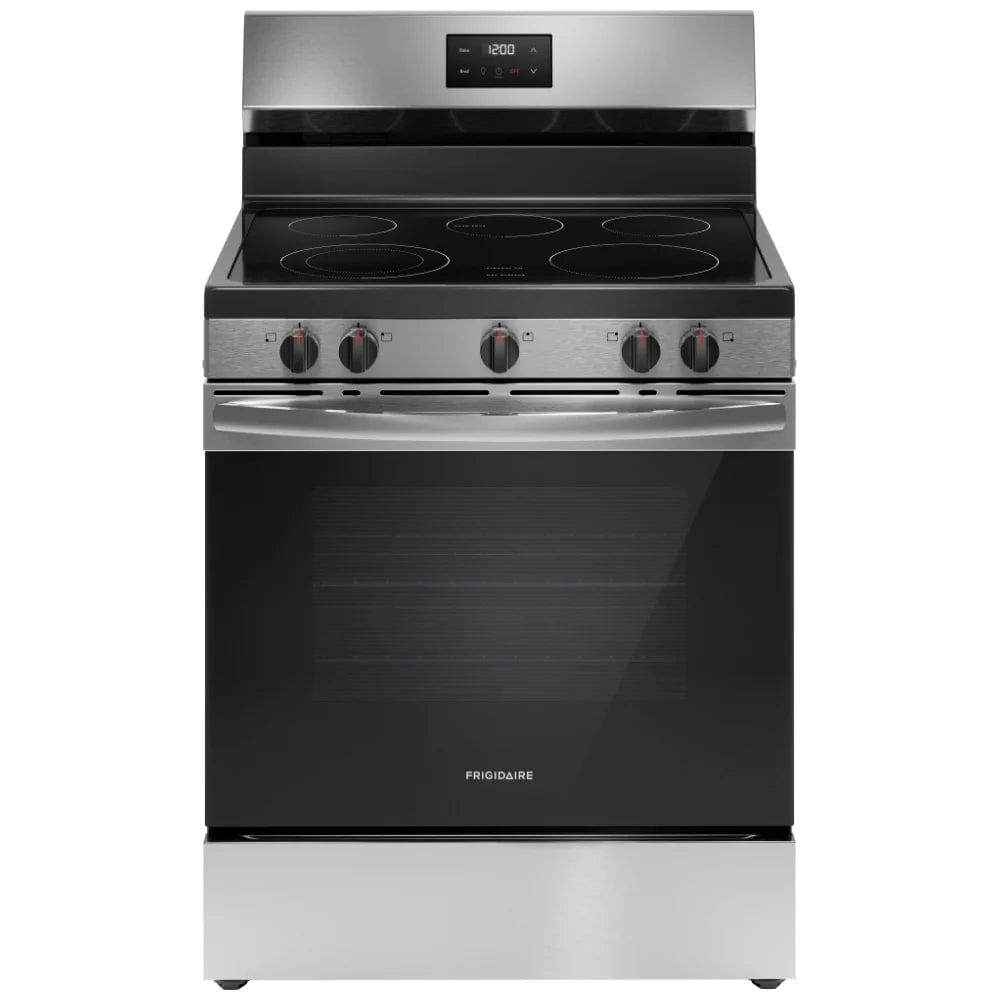 Frigidaire FCRE305CaS Range, 30" Exterior Width, Electric Range, Glass Burners (Electric), 5 Burners, 5.3 cu. ft. Capacity, Stainless Steel