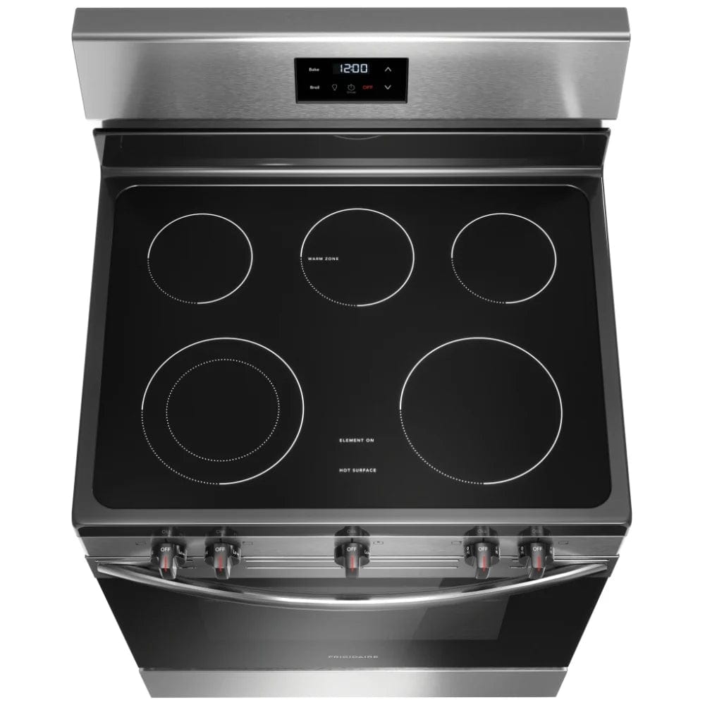 Frigidaire FCRE305CaS Range, 30" Exterior Width, Electric Range, Glass Burners (Electric), 5 Burners, 5.3 cu. ft. Capacity, Stainless Steel