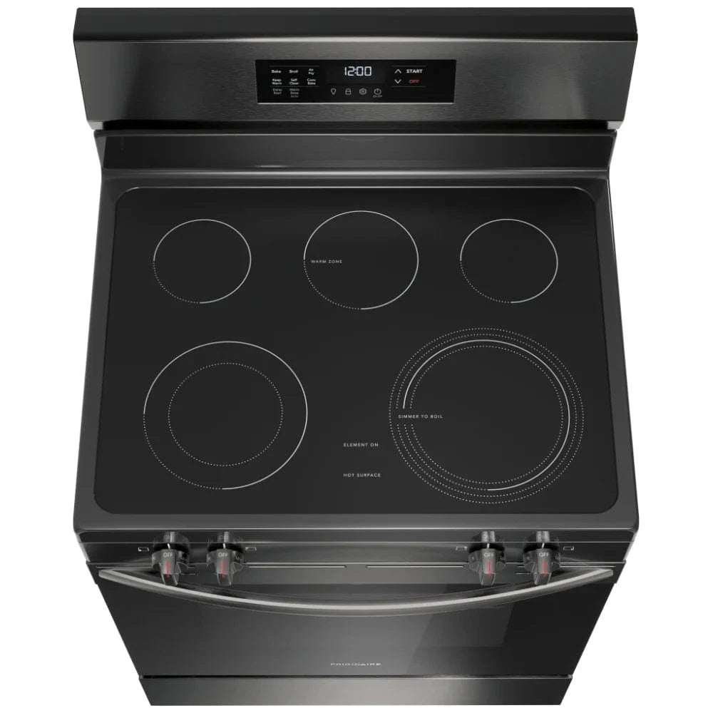 Frigidaire FCRE308CAD Electric Range, 30 inch Exterior Width, Self Clean, Convection, 5 Burners, 5.3 cu. ft. Capacity, Storage Drawer, Air Fry, 1 Ovens, Black Stainless Steel color