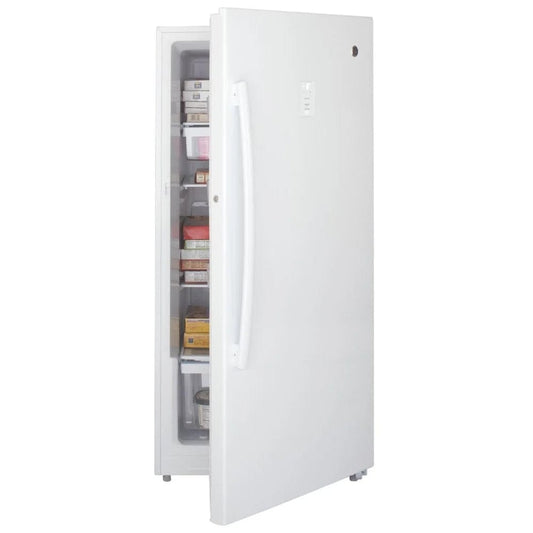 GE FUF14DLRWW Upright Freezer, 28 3/8 inch Width, ENERGY STAR Certified, 14.1 cu. ft. Capacity, Frost Free, White open Box