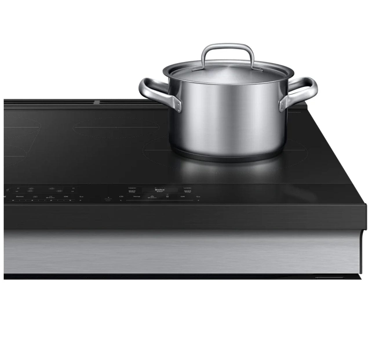 Samsung Slide in Induction Range with Flex Duo Oven and Ambient Edge lighting in Stainless Steel NSI6DG9550SRAC 30 inch Exterior Width, Self Clean, Convection, 4 Burners, 6.3 cu. ft. Capacity, Storage Drawer, Air Fry, 2 Ovens