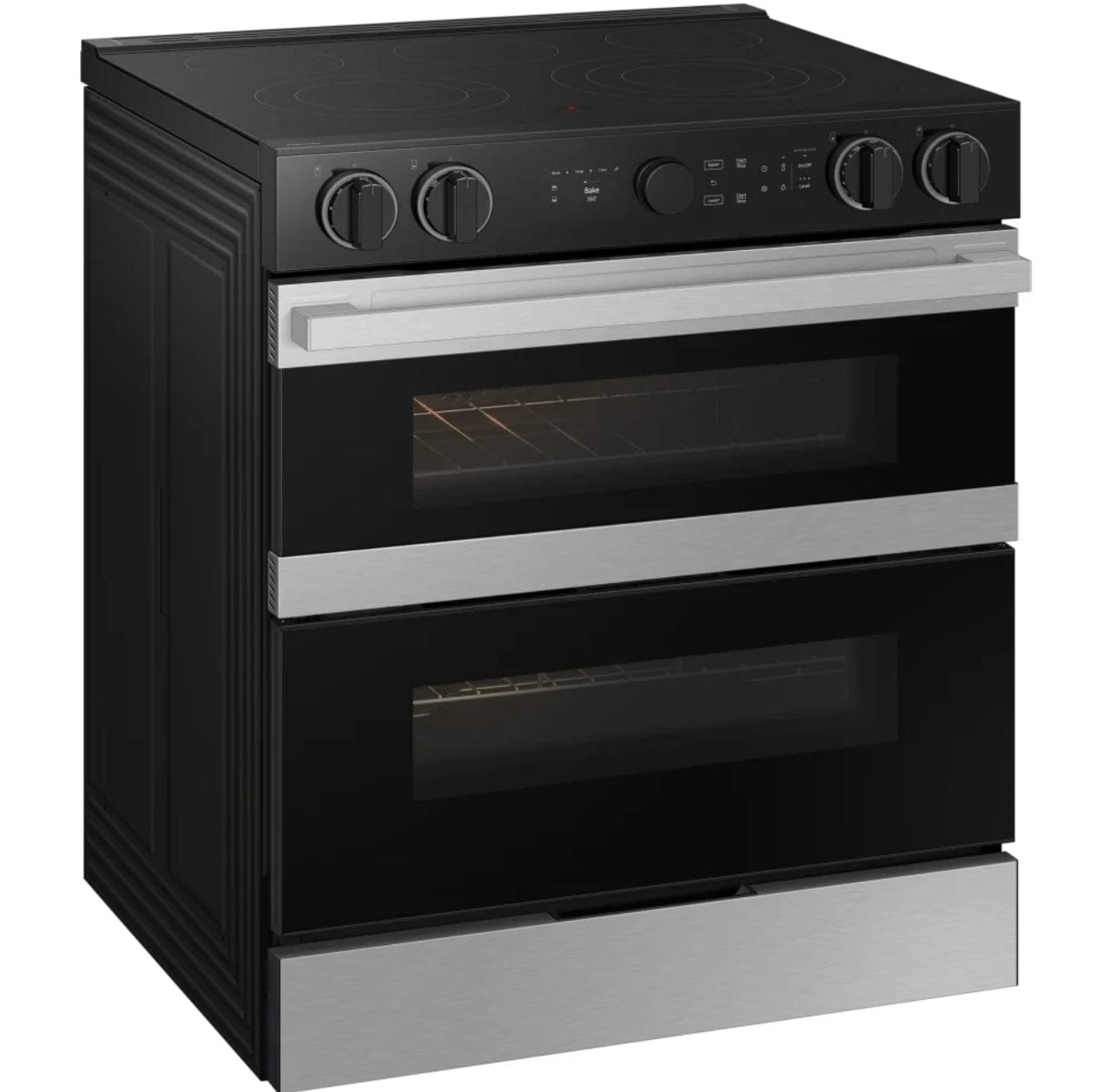 Samsung NSE6DG8550SRAC Electric Range, 30 inch Exterior Width, Self Clean, Convection, 5 Burners, 6.3 cu. ft. Capacity, Storage Drawer, Air Fry, 2 Ovens, Stainless Steel colour