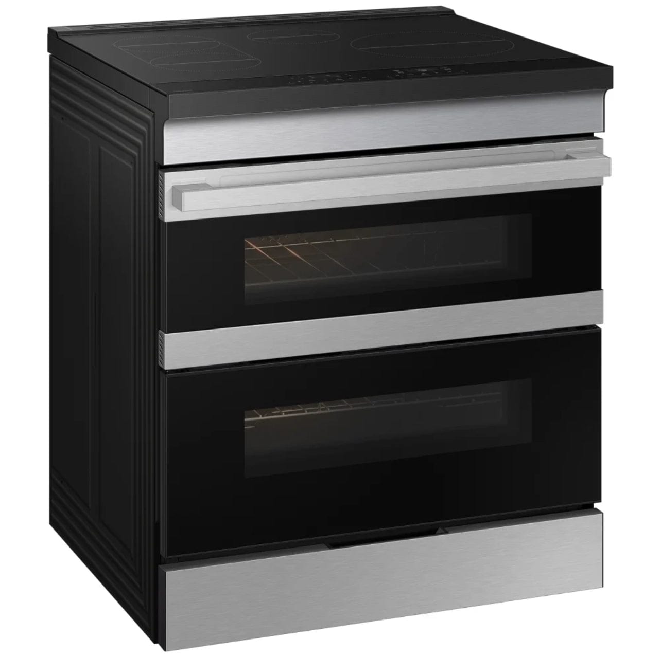 Samsung Slide in Induction Range with Flex Duo Oven and Ambient Edge lighting in Stainless Steel NSI6DG9550SRAC 30 inch Exterior Width, Self Clean, Convection, 4 Burners, 6.3 cu. ft. Capacity, Storage Drawer, Air Fry, 2 Ovens