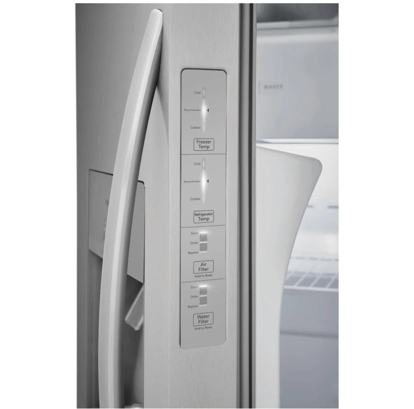 Frigidaire Side by Side Refrigerator, 36 inch Width With Water & Ice Dispenser, 25.6 cu. ft. Capacity, Stainless Steel colour FRSS2623AS