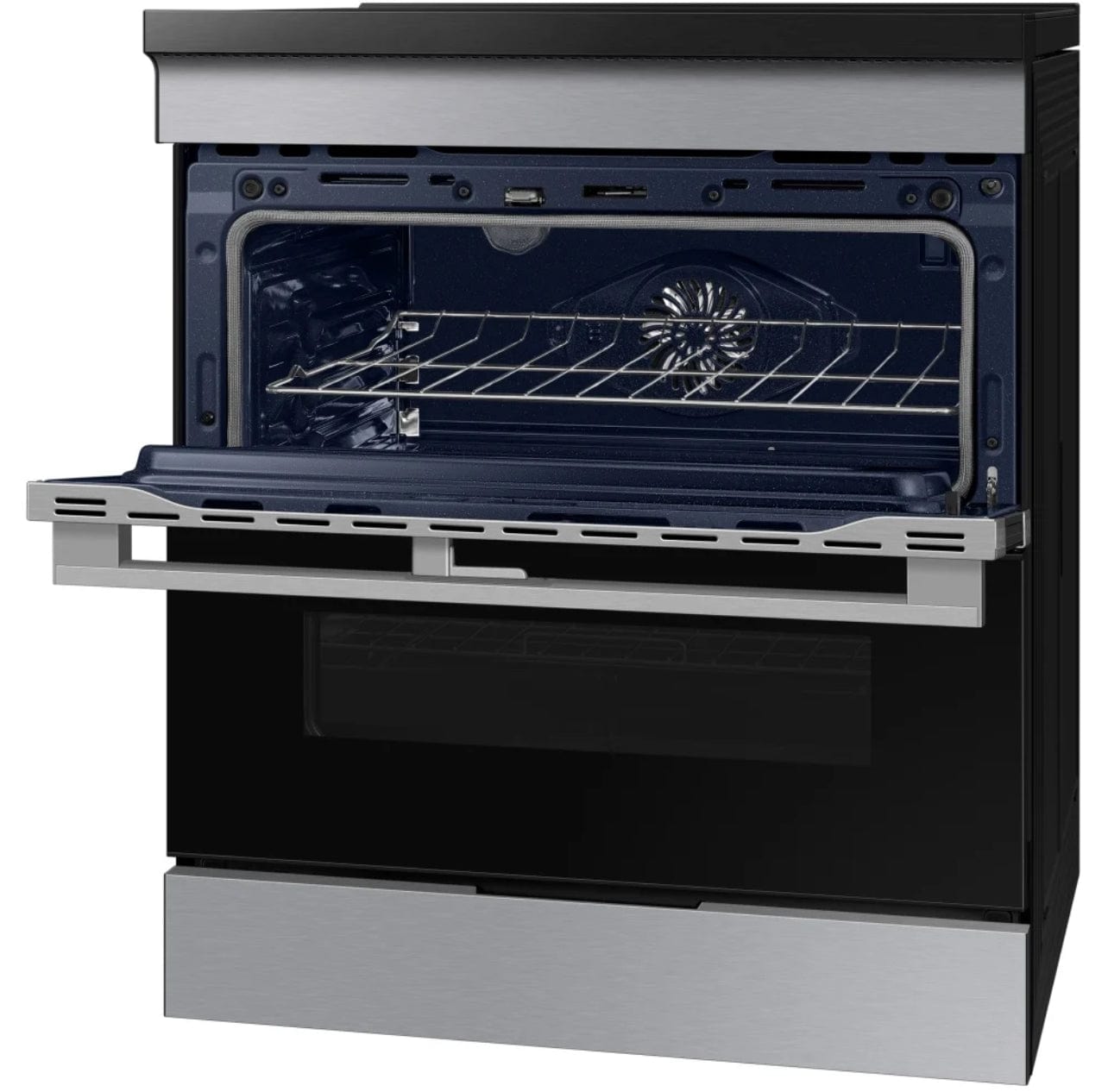 Samsung Slide in Induction Range with Flex Duo Oven and Ambient Edge lighting in Stainless Steel NSI6DG9550SRAC 30 inch Exterior Width, Self Clean, Convection, 4 Burners, 6.3 cu. ft. Capacity, Storage Drawer, Air Fry, 2 Ovens