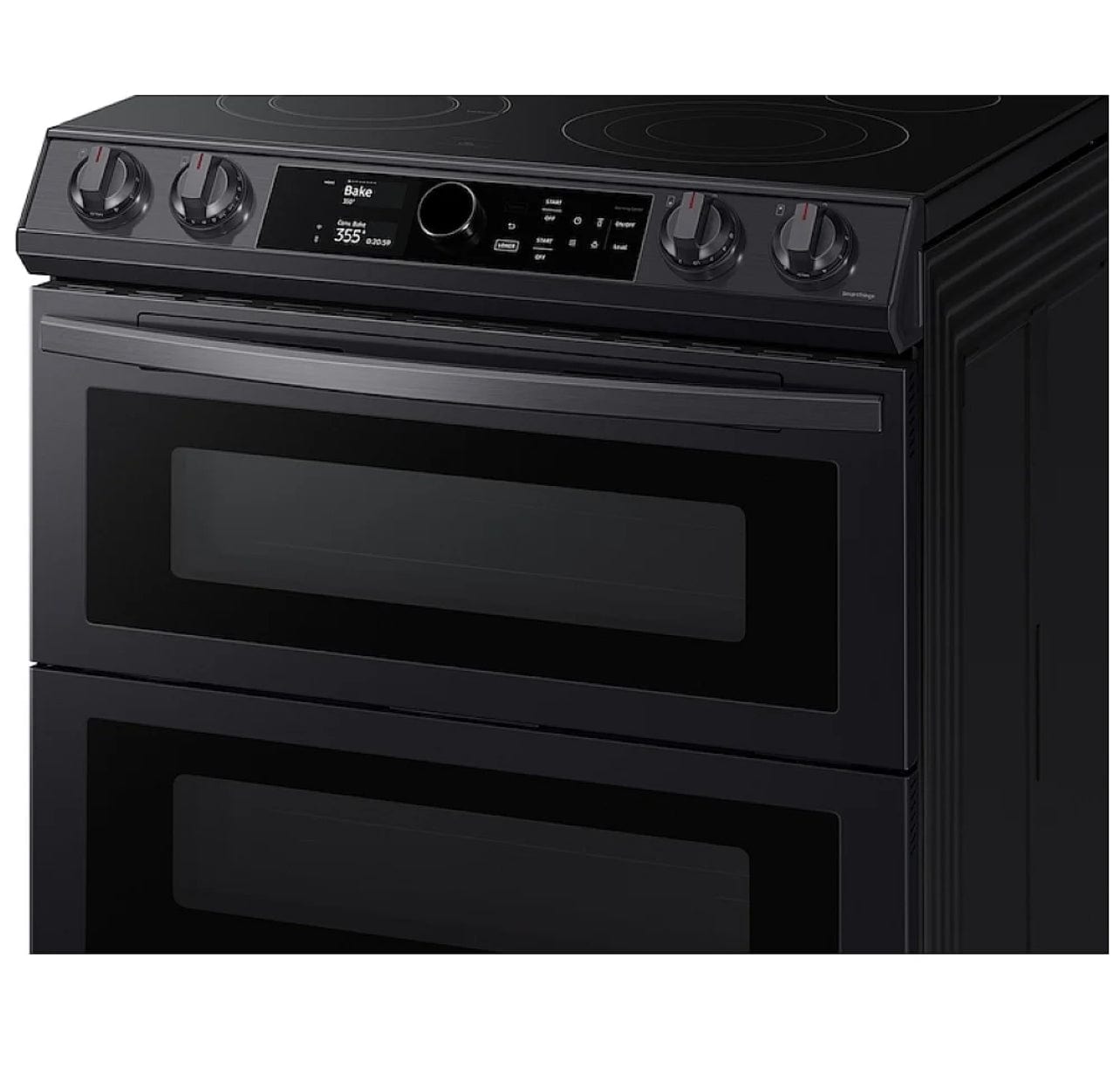 Samsung NE63T8751SG - NE63T8751SG/AC Electric Range, 30 inch Exterior Width, Self Clean, Convection, 5 Burners, 6.3 cu. ft. Capacity, Storage Drawer, Air Fry, 2 Ovens, Black Stainless Steel colour Dual Fan True European Convection, Temperature Probe, Flex