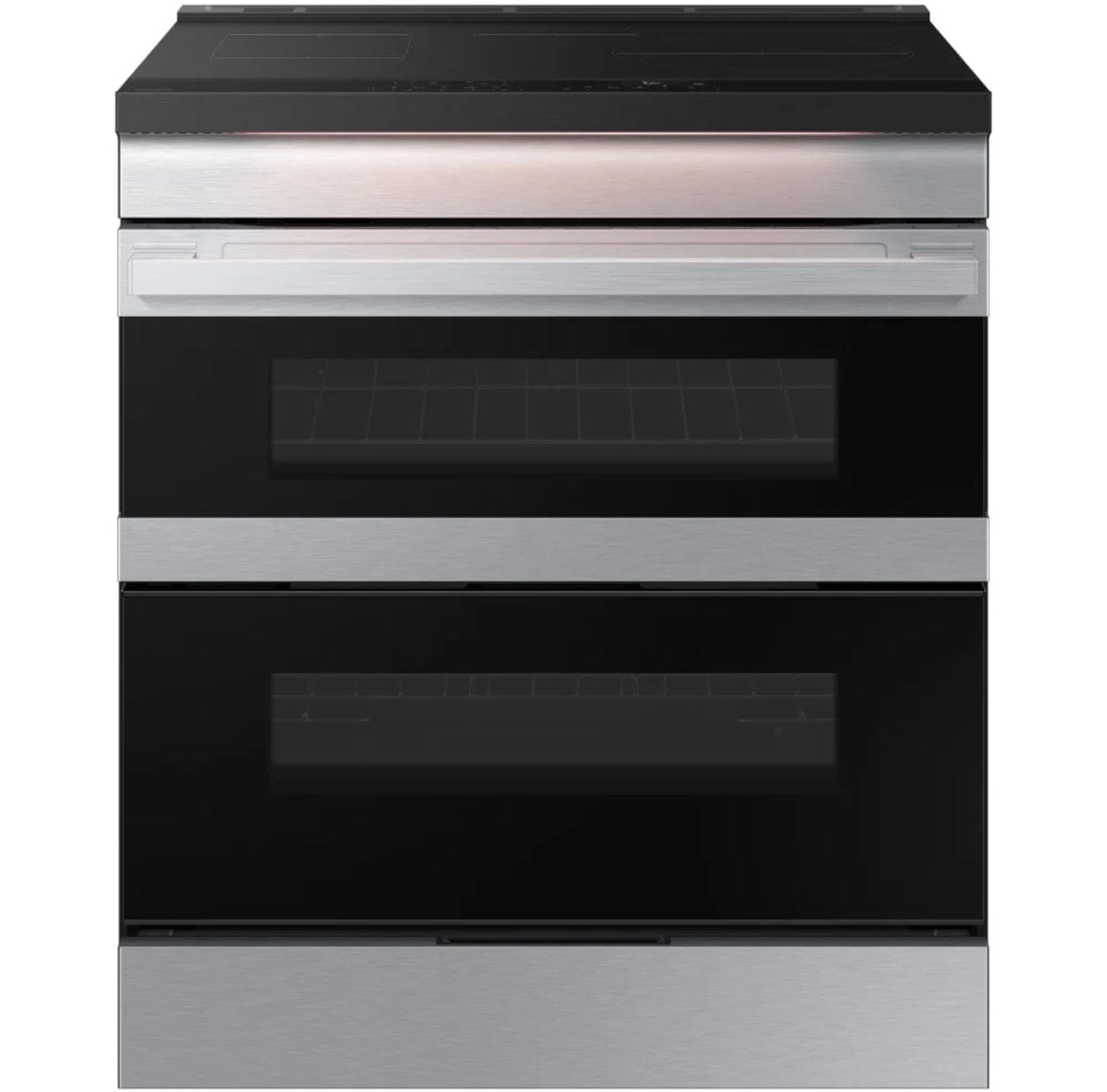 Samsung Slide in Induction Range with Flex Duo Oven and Ambient Edge lighting in Stainless Steel NSI6DG9550SRAC 30 inch Exterior Width, Self Clean, Convection, 4 Burners, 6.3 cu. ft. Capacity, Storage Drawer, Air Fry, 2 Ovens